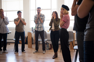 students practicing vocal exercise technique